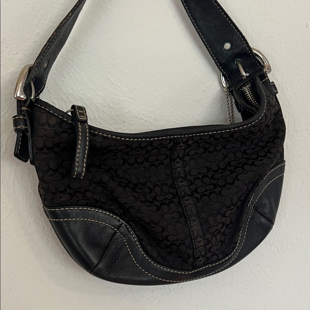 Coach Vintage Black Mini Hobo Soho Signature Canvas Shoulder Bag Y2K 90s Retro - Picture 9 of 15